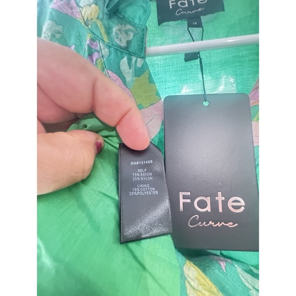 Fate Women's blouse green Floral Print Long Sleeve Zise 1X NWT Multicolor - Picture 10 of 12